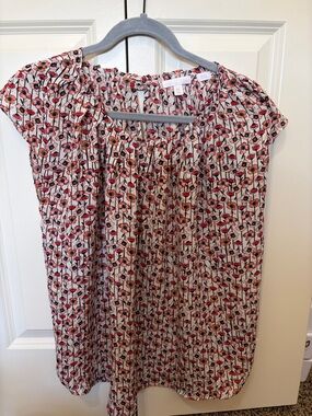 Poppy Floral Cap-Sleeve Blouse